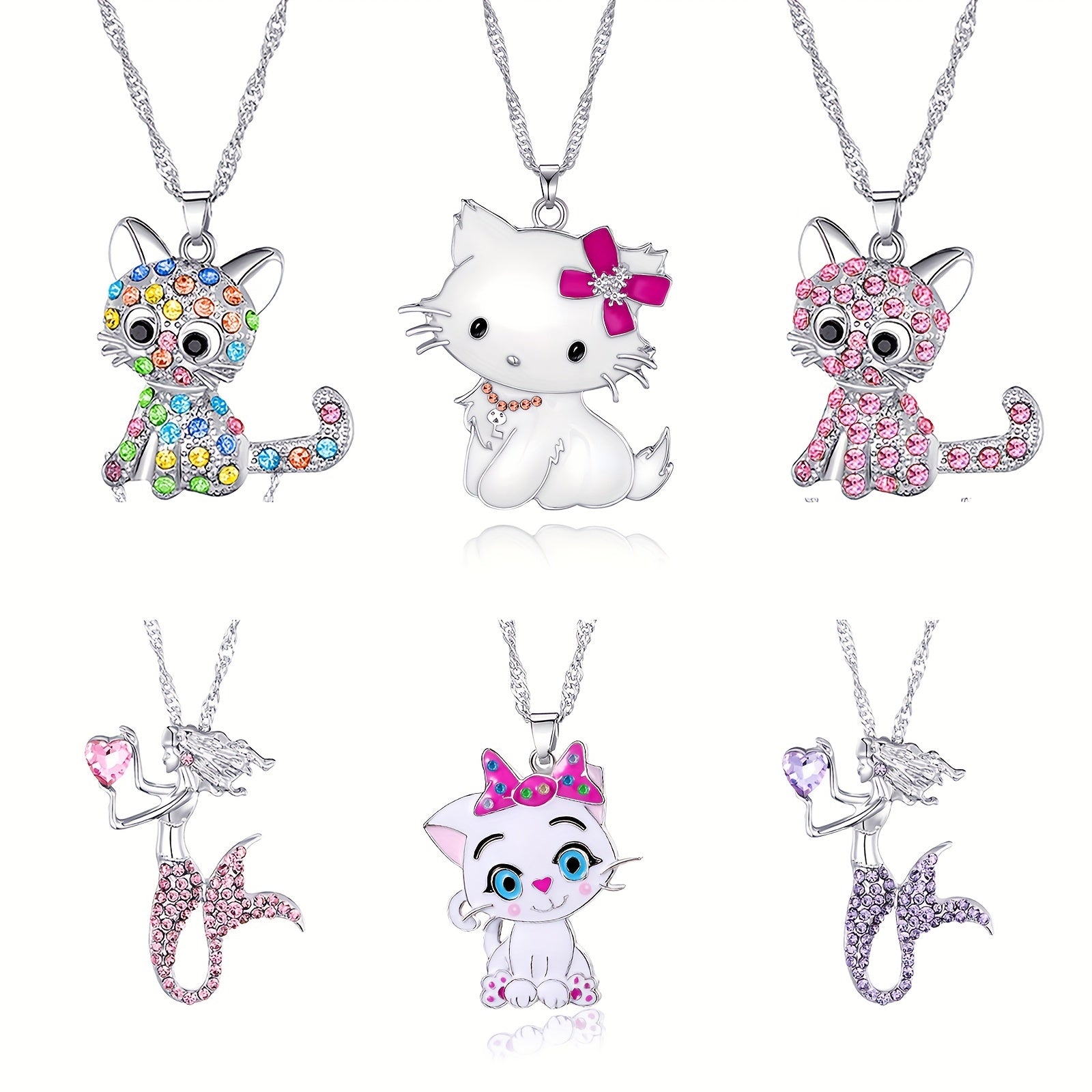 6pcs Pastel Crystal Necklaces for Teen Girls