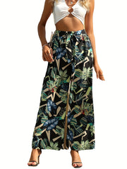 Boho Allover Print Wide Leg Pants with Tie Waist