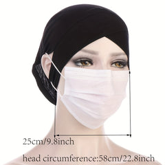 Solid Turban Cap Ear Loop Headwrap Casual Beanie Elastic Head Scarf