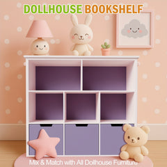 1:12 Scale Purple Dollhouse Bookshelf Miniature Storage Shelf for Dollhouse De