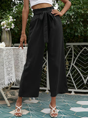 Wide Leg Pants Elastic Waist Belted Casual Pants