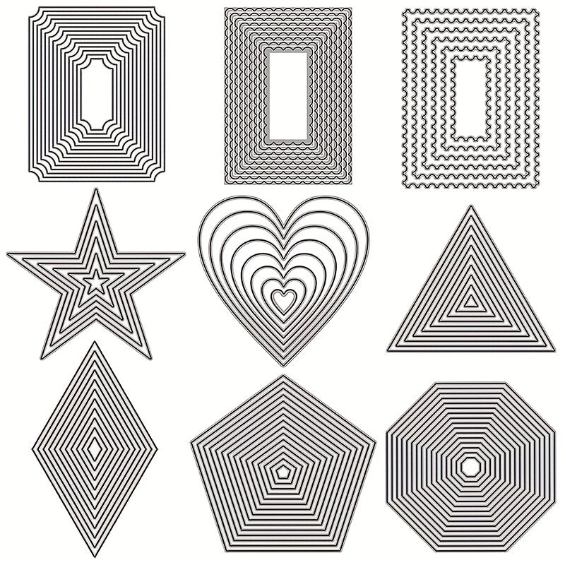 9pcs Polygonal Frames Metal Cutting Dies DIY Scrapbooking Craft Decoration