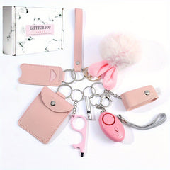 8 Pcs Women's Safety Keychain Set with Personal Alarm Pompom