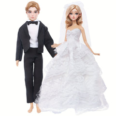 11.5 inch Doll Wedding Set Bridal Dress with Veil and Groom's Business Suit
