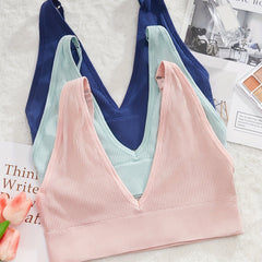 3pcs Ribbed Wireless Bra Soft Intimates Women's Lingerie