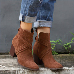 Women's Cross Strap Heeled Ankle Boots
