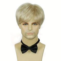 Men's Blonde Short Straight Synthetic Full Wig Cosplay Anime Hair