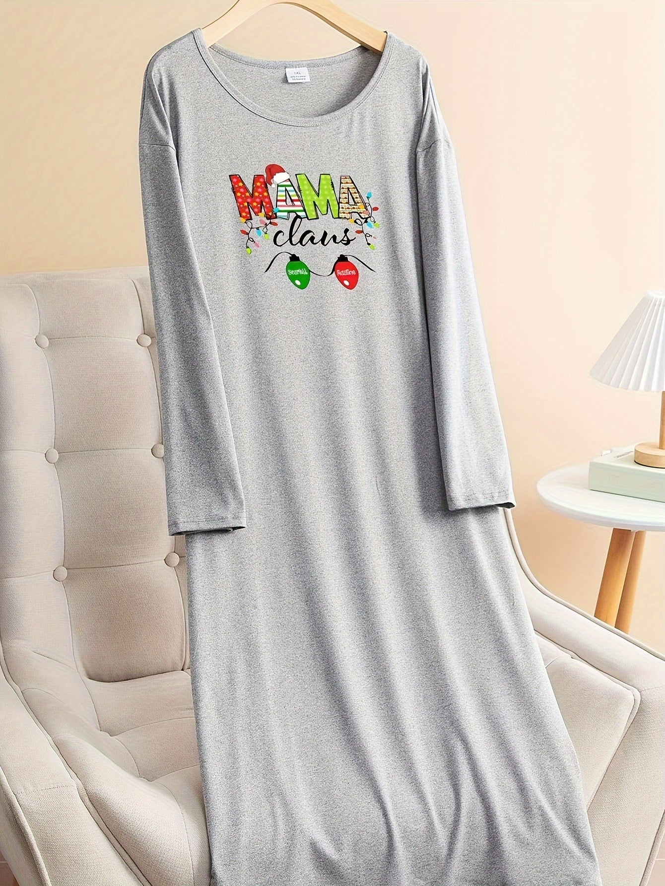 Christmas Lounge Dress Women's Plus Bell & Letter Graphic Long