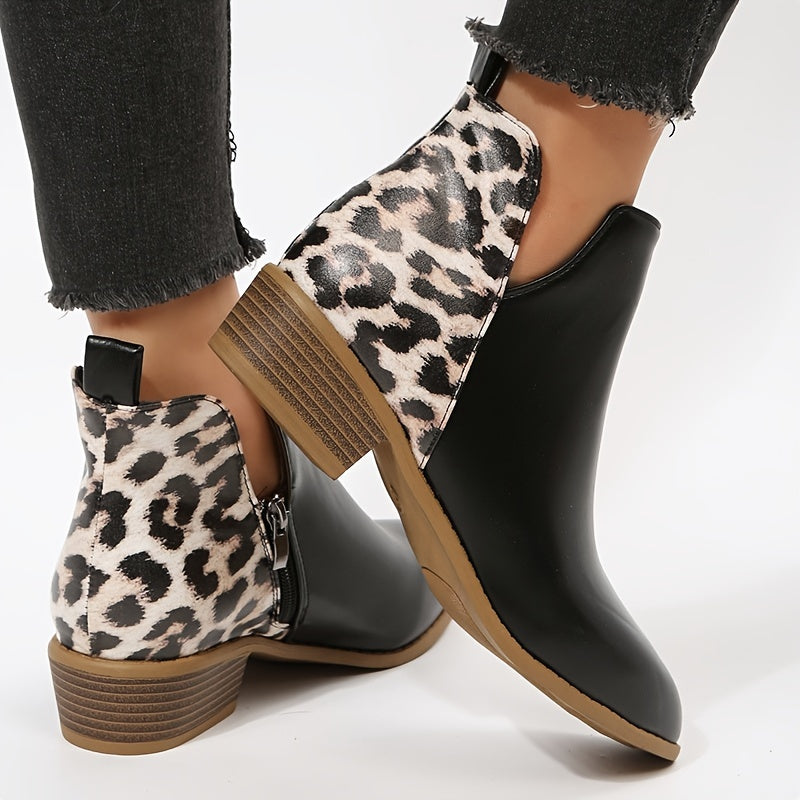 Chunky Heeled Short Boots Pointed Toe Chelsea Boots Women's