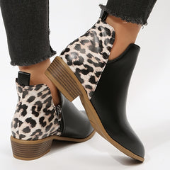 Chunky Heeled Short Boots Pointed Toe Chelsea Boots Women's