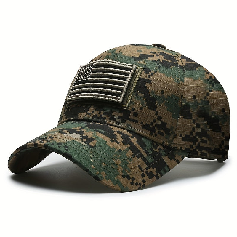 American Flag Patch Camo Baseball Cap Adjustable Sun Hat For Men Women