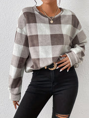 Plaid Pullover Sweatshirt Crew Neck for Fall & Winter Women's Clothing