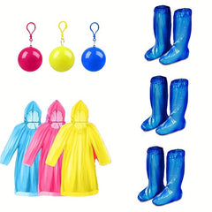 Shoe Covers & Rain Ponchos - 3 Pairs Boot Covers & 3 Emergency Raincoats