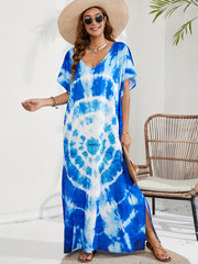 Boho Cover Up Spiral Tie Dye Print Kaftan Maxi Dress