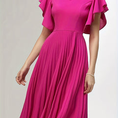 Solid Ruffle Sleeve V Neck Midi Party Dress