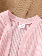 3pcs Toddler Girl Ribbed Cardigan & Tank Top & Leggings Set