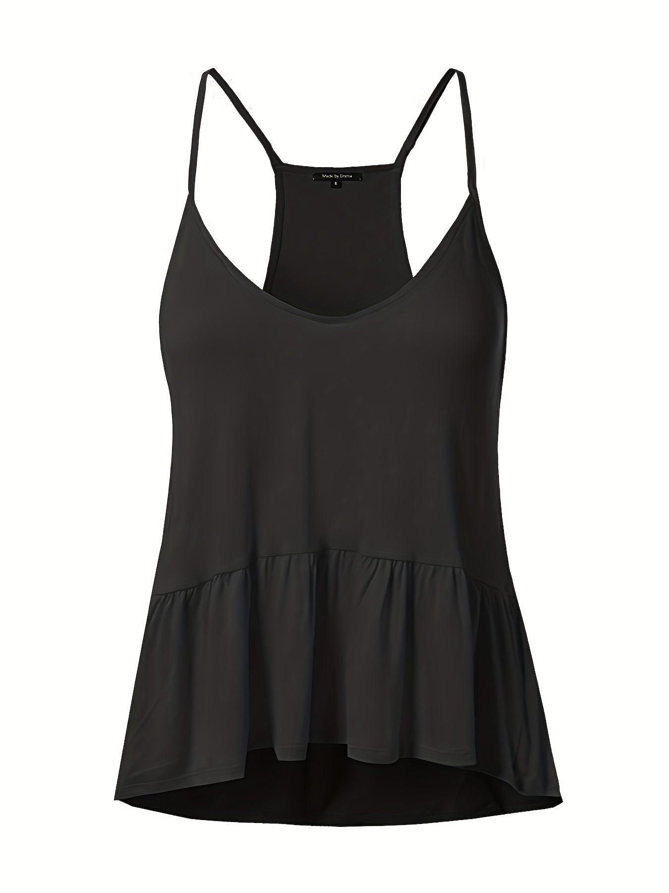 Casual Cami Top Women's Plus Solid Round Neck Ruffle Trim Tank Top