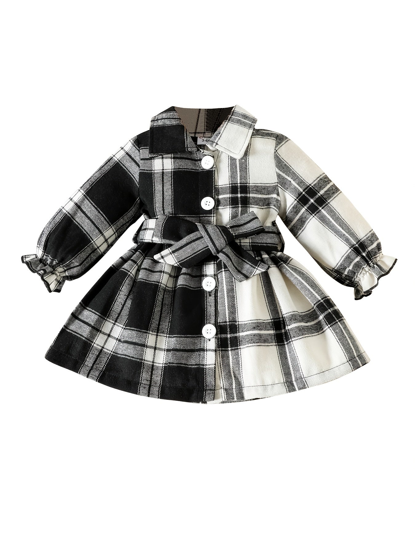 Plaid Contrast Ruffle Cuff Tunic Dress Baby Girls