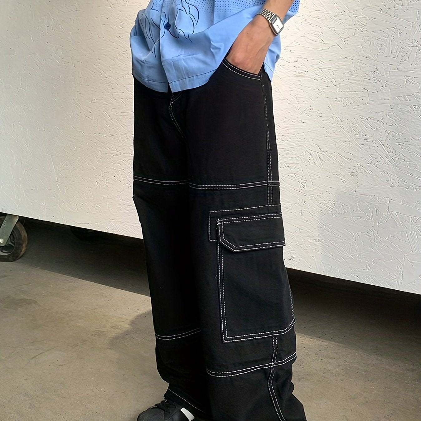 Cotton Patchwork Men's Cargo Pants Loose Baggy Casual Outdoor Work