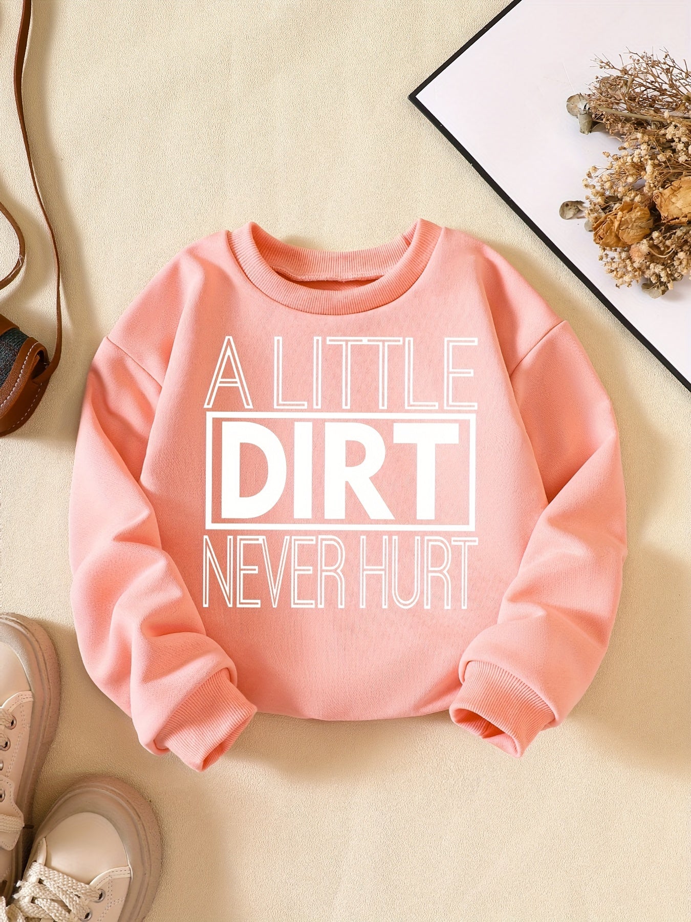 Letter Print Casual Crew Neck Girls' Sweatshirt Pullovers