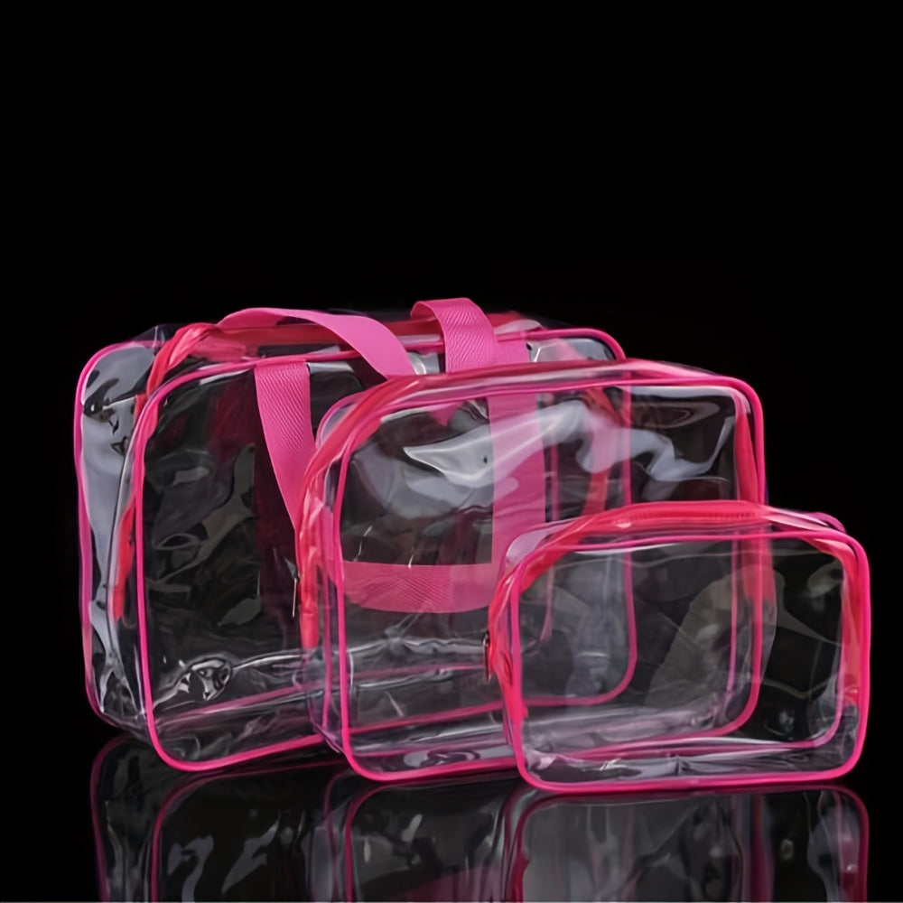3pcs Travel PVC Cosmetic Bags Transparent Zipper Makeup Organizer Handbags
