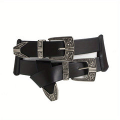 Vintage Double Layer Engraved Buckle Wide Elastic Girdle