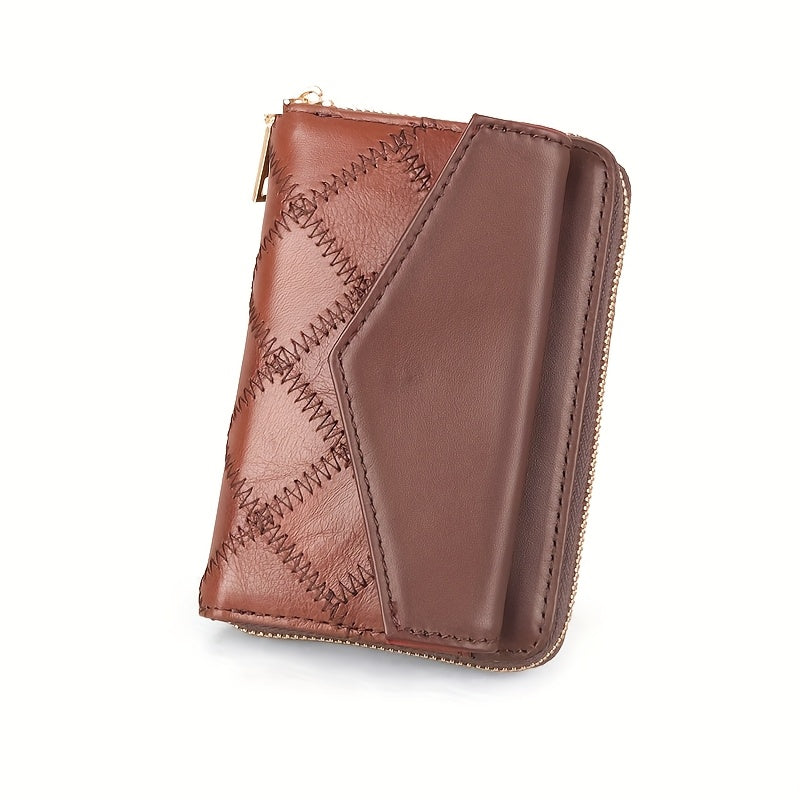 Light Brown Leather Bi Fold Wallet with Zipper Closure