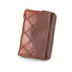 Light Brown Leather Bi Fold Wallet with Zipper Closure
