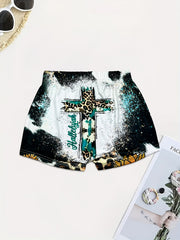 Leopard Cross Print Skinny Shorts for Women