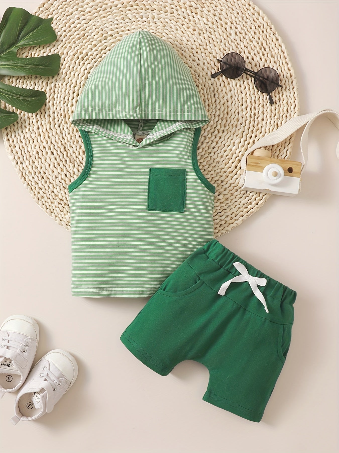 2pcs Boys Cotton Hooded Vest Shorts Set Summer Kids Outfit
