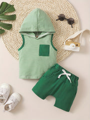 2pcs Boys Cotton Hooded Vest Shorts Set Summer Kids Outfit