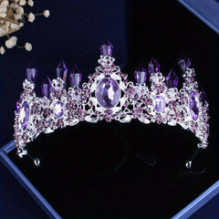 Baroque Crystal Bridal Jewelry Set Amethyst Crown Necklace Earrings