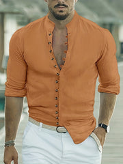 Men's Solid Long Sleeve Shirt Retro Style Casual