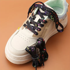 2pcs Ink Splashed Flat Shoelace For Sneakers Canvas Shoes