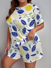 Plus Size Lemon Print Tee & Shorts Lounge Set