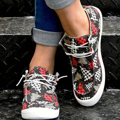 Christmas Tree Pattern Sneakers - Women's Flat Casual Lace Up Shoes