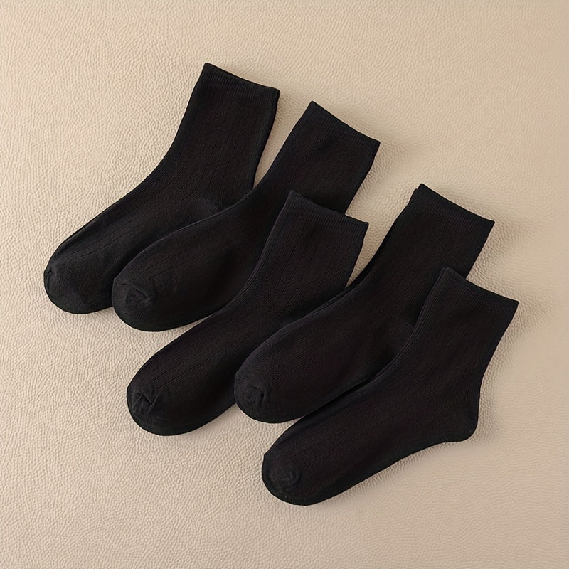 5 Pairs Crew Socks Comfy & Breathable Women's Mid Tube Stockings