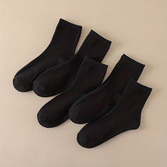5 Pairs Crew Socks Comfy & Breathable Women's Mid Tube Stockings