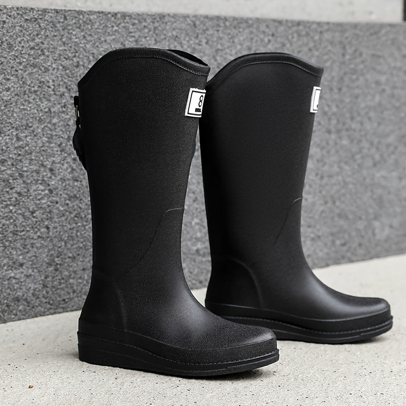Women's Platform Knee High Rain Boots Non-slip Slip On Waterproof Working Shoes