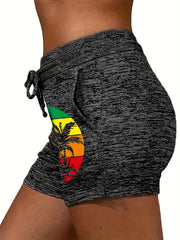 Sunset & Letter Print Drawstring Summer Shorts