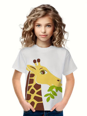 Breathable 3D Giraffe Print Short Sleeve T shirt Girls Spring Summer Gift