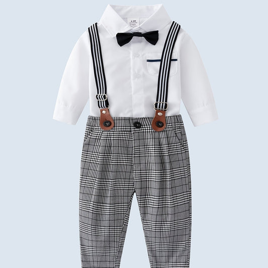 Baby Boys Gentleman Set Shirt Romper Suspender Pants Party