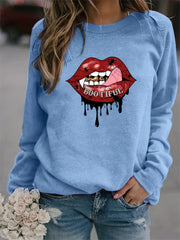 Lip Print Sweatshirt Casual Long Sleeve Crew Neck Women's Clothing