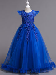 Girls Floral Lace Princess Dress Sleeveless Pageant Gown