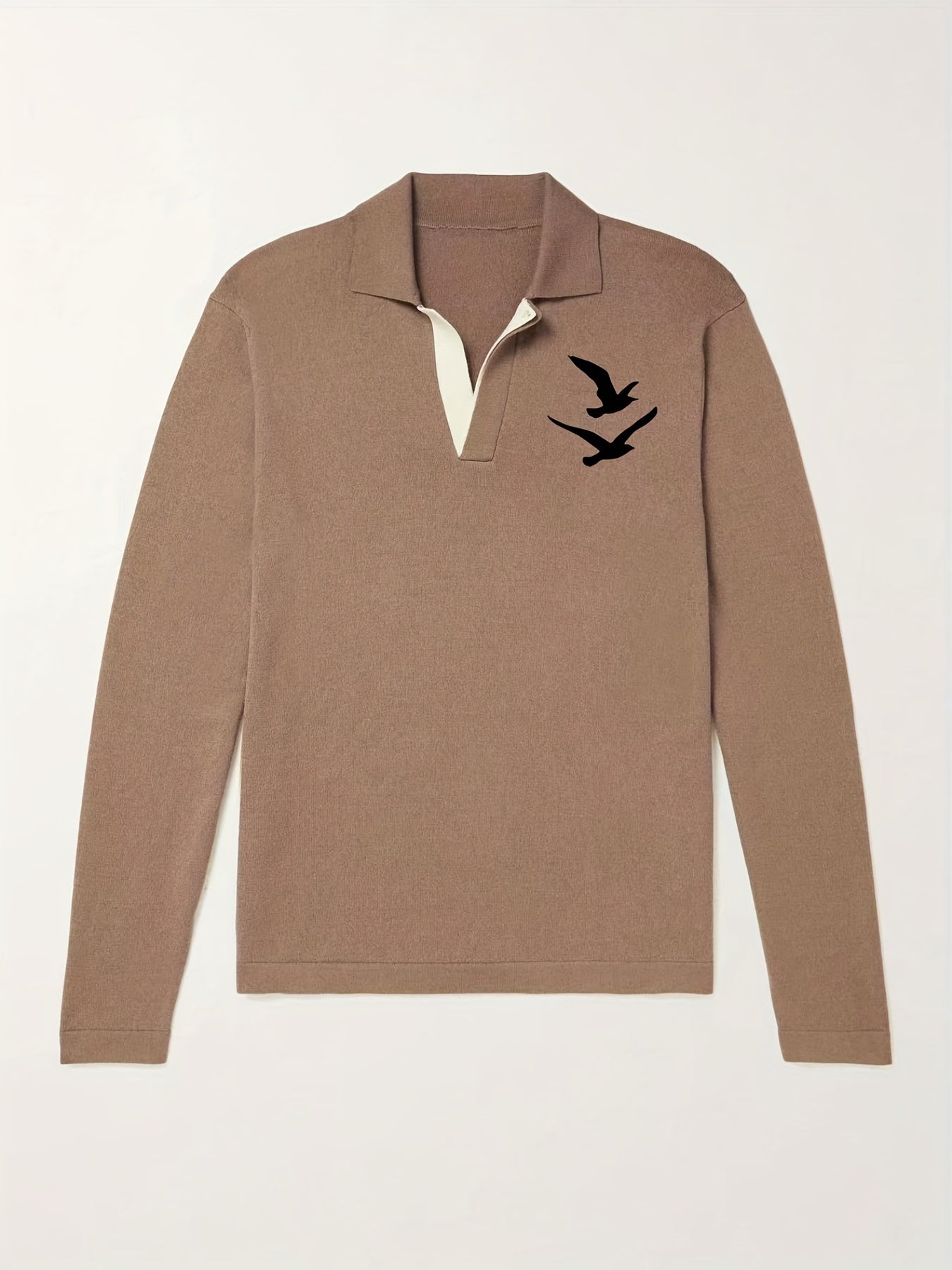 Bird Pattern Knit Polo Shirt Men's Casual Lapel Sweater