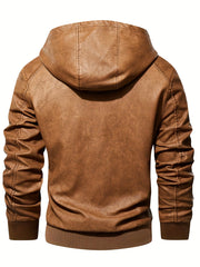 Men's PU Hooded Jacket Zip Up Leather Jacket Spring Fall