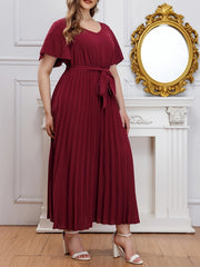 Solid Ruffle Sleeve V Neck Formal Dress