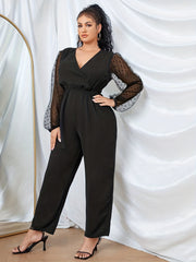 Mesh Dot Lantern Sleeve Jumpsuit