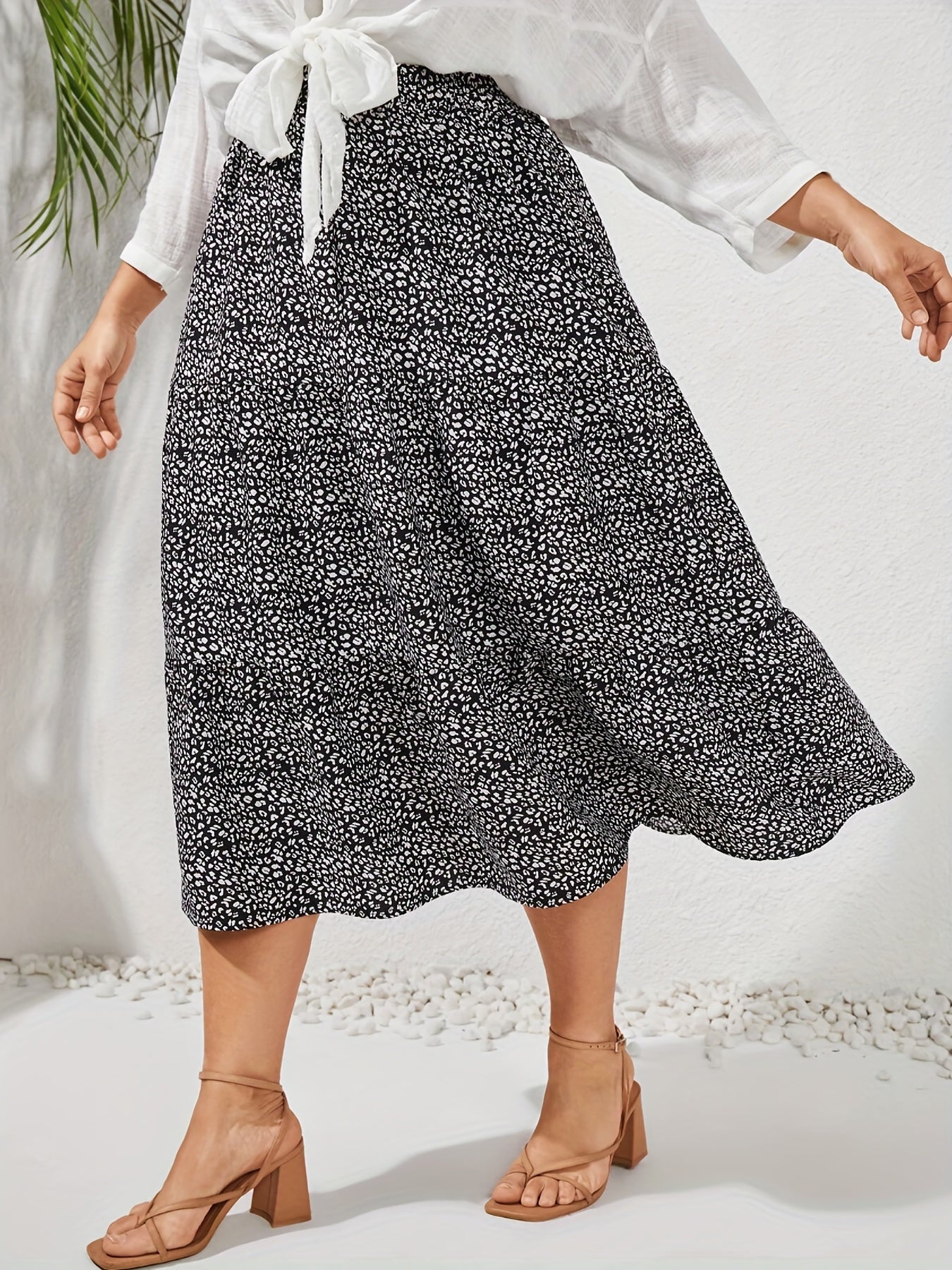 Women's Plus Dalmatian Print Maxi Skirt with Pockets