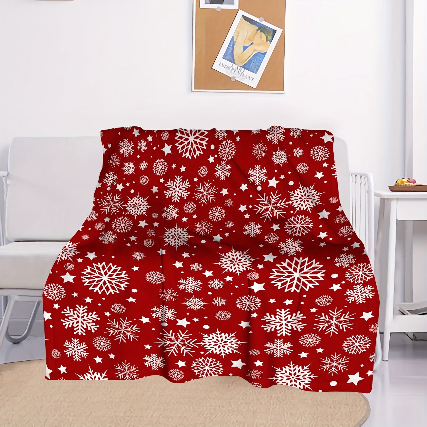 Christmas Snowflake Blanket Soft Warm Plush Sofa Bedroom Office Outdoor